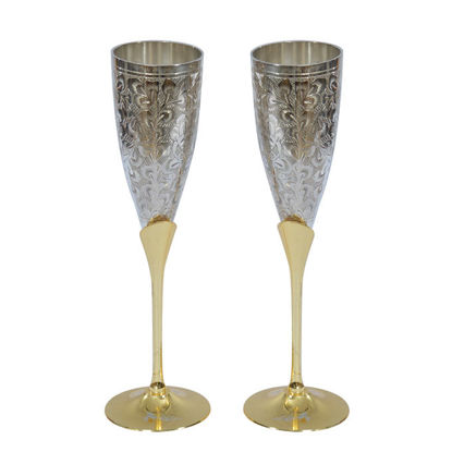 Pack de 02 flûtes de champagne décoratives - Jaune or et argent