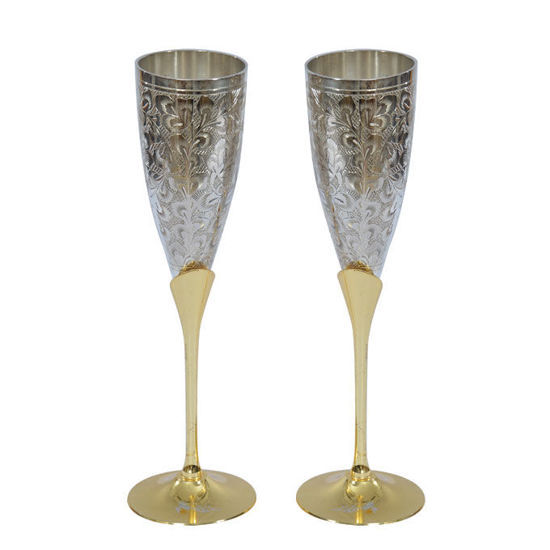 Pack de 02 flûtes de champagne décoratives - Jaune or et argent