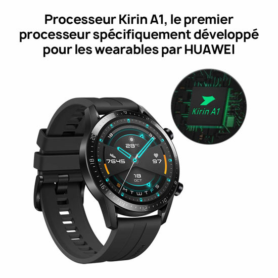 Image sur Huawei Watch GT 2 Montre Connectée (GPS, boîtier 46 mm) avec Bracelet Sport Noir
