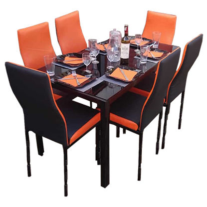 Agrandir l'image de Salle À Manger Démontable En Verre 6 Places - Orange Et Noir Image de Salle À Manger Démontable En Verre 6 Places - Orange Et Noir