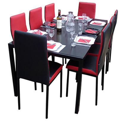 Image de Salle À Manger Démontable En Verre 8 Places - Noir Et Rouge