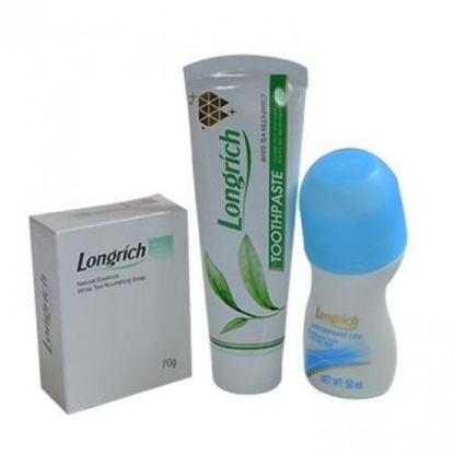 Agrandir l'image de Pack Hygiène LONGRICH - Déodorant Roll-on - 50 ml + Dentifrice - 100 g + Savon au thé blanc - 70g Image de Pack Hygiène LONGRICH - Déodorant Roll-on - 50 ml + Dentifrice - 100 g + Savon au thé blanc - 70g