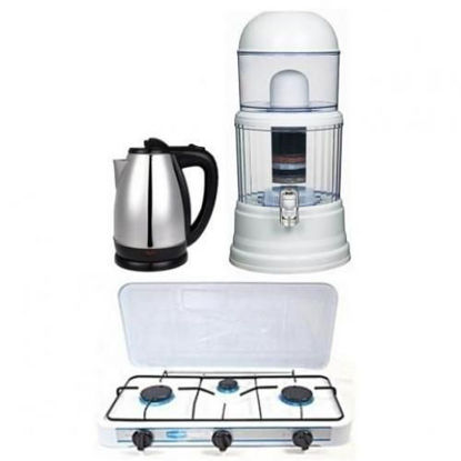 Agrandir l'image de Plaque A Gaz - 3 Foyers + Bouilloire - 2L + Filtre A Eau - 14L - Blanc Et Gris Argent Image de Plaque A Gaz - 3 Foyers + Bouilloire - 2L + Filtre A Eau - 14L - Blanc Et Gris Argent