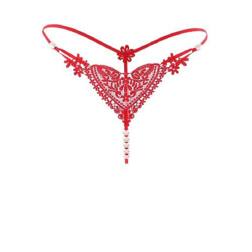 String Avec Corde En Dentelle - Rouge