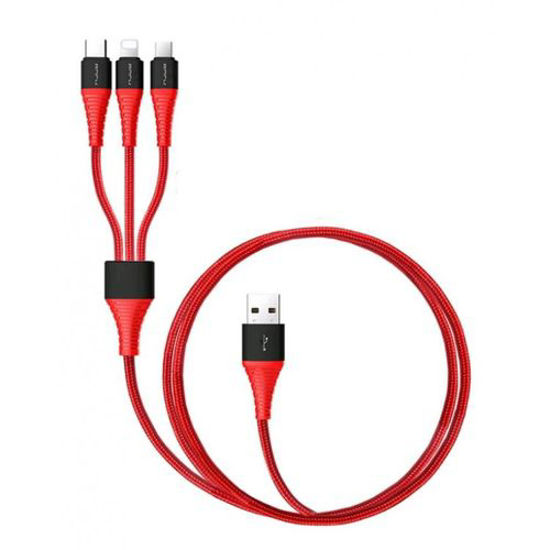 Image sur Câble Micro Pour Charge Rapide 3 En 1 - Nylon Tressé - 1,2m - Rouge