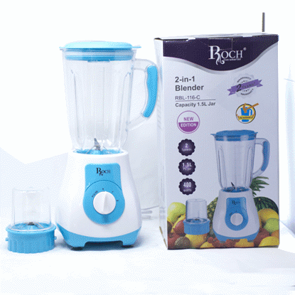 Blender Roch - RBL-116-C - 2 EN 1 - 1.5 L - 3 Vitesses - Blanc / Bleu - 06 Mois-iziwaycameroun Blender Roch - RBL-116-C - 2 EN 1 - 1.5 L - 3 Vitesses - Blanc / Bleu - 06 Mois