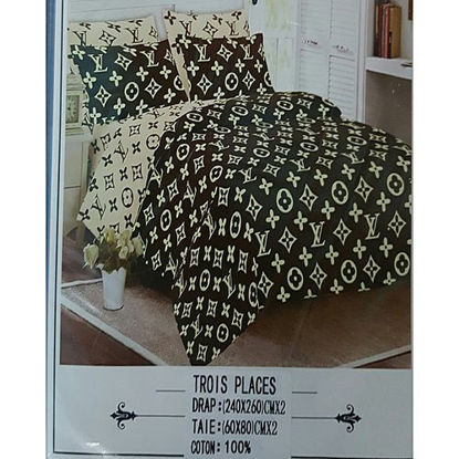 Image de 2 Draps 2 Places + 1 Paire De Taies D'oreiller - Marron Et Beige