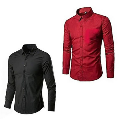 Agrandir l'image de Chemise En Coton - 2Pièces -Noir et Rouge Image de Chemise En Coton - 2Pièces -Noir et Rouge