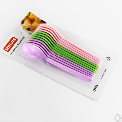 Image de Petites Cuillères En Plastique Enfants - 12 Pièces - Multicolore