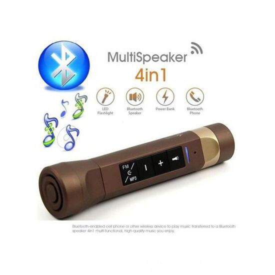 Image sur Torche Power Bank Multifonctionnelle, Haut-parleur Bluetooth Portable 4 en 1 - Marron