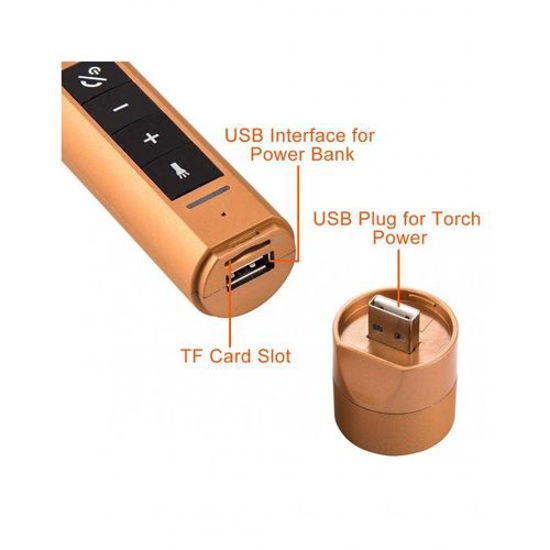 Image sur Torche Power Bank Multifonctionnelle, Haut-parleur Bluetooth Portable 4 en 1 - Marron