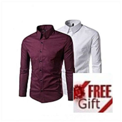 Chemises en coton -  2Pièces - Blanc et Bordeaux