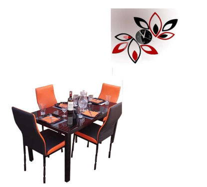 Salle à manger démontable - Verre - 4 Places + Horloge Murale 3D - Autocollant - iziway cameroun Salle à manger démontable - Verre - 4 Places + Horloge Murale 3D - Autocollant
