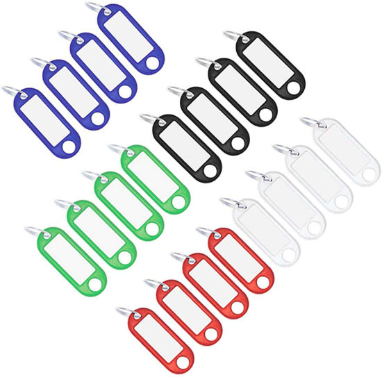 Image sur Lot de 20 porte-clés à étiquette en plastique résistant, étiquette à bagage, 5 couleurs