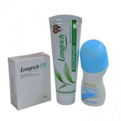Agrandir l'image de Pack Hygiène LONGRICH - Déodorant Roll-on - 50 ml + Dentifrice - 100 g + Savon au thé blanc - 70g Image de Pack Hygiène LONGRICH - Déodorant Roll-on - 50 ml + Dentifrice - 100 g + Savon au thé blanc - 70g