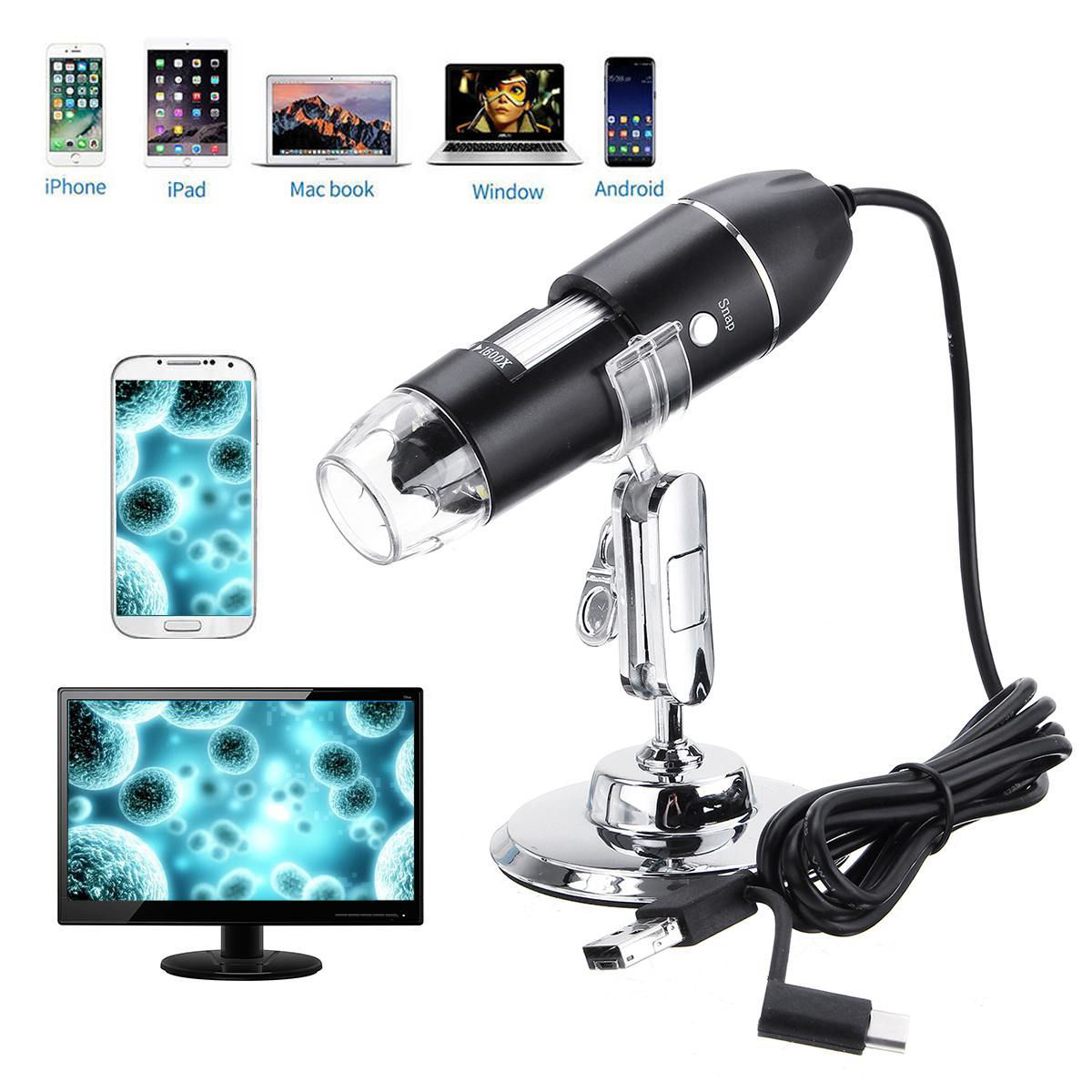 Microscope numérique portable IPS 2 pouces, loupe électronique rechargeable 500X avec 8 LED pour enfants et adultes