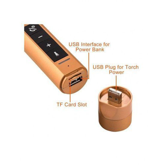 Image sur Torche Power Bank Multifonctionnelle, Haut-parleur Bluetooth Portable 4 en 1 - Jaune Or