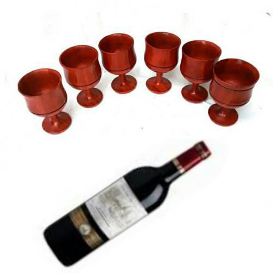 Image sur Verre à Vin De 150 ml + Support En Bois - 6 Pièces  - Marron