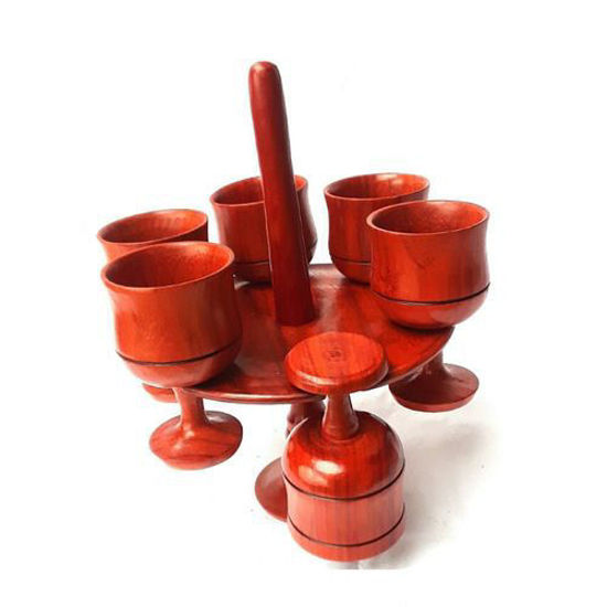 Image sur Verre à Vin De 150 ml + Support En Bois - 6 Pièces  - Marron