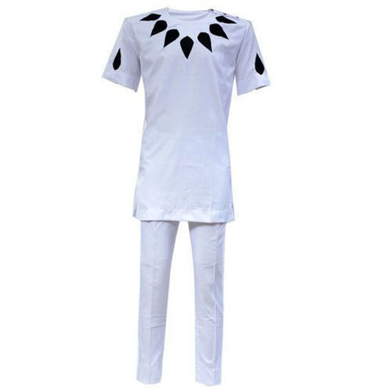 Ensemble Africain (semi boubou + Pantalon) blanc et noir