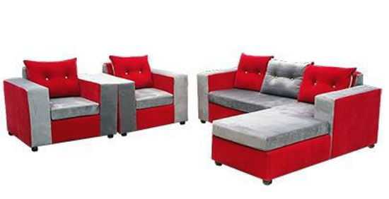Salon complet en velours (  01 Sofa + 02 Chaises ) - Rouge et gris