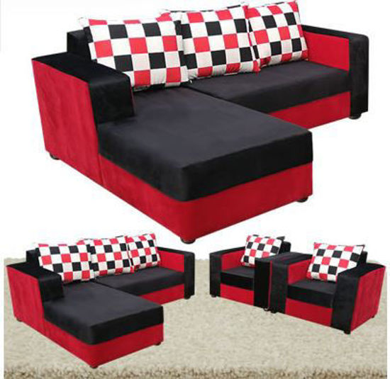 Image sur Salon Complèt En Velour ( 01 Canapé Sofa + 02 Chaises ) - Carrelé de Rouge et Noir