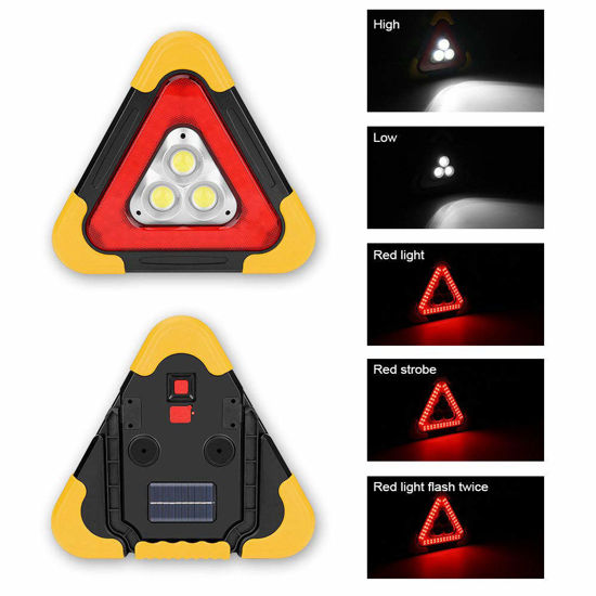 Image sur Triangle de signalisation routière lumineuse   multifonction à LED 20 W  à batterie rechargeable
