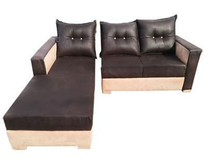 Canapé d'angle 03 places en velour - marron et beige - iziway cameroun Canapé d'angle 03 places en velour - marron et beige
