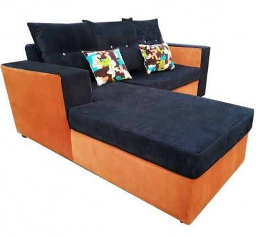 Salon complet en velours ( 01 Canapé Sofa + 02 Chaises ) - Bleu foncé et orange