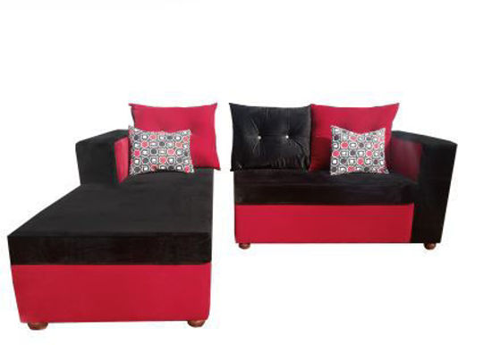 Image sur Salon Complèt En Velour ( 01 Canapé Sofa + 02 Chaises ) - Noir et Rouge