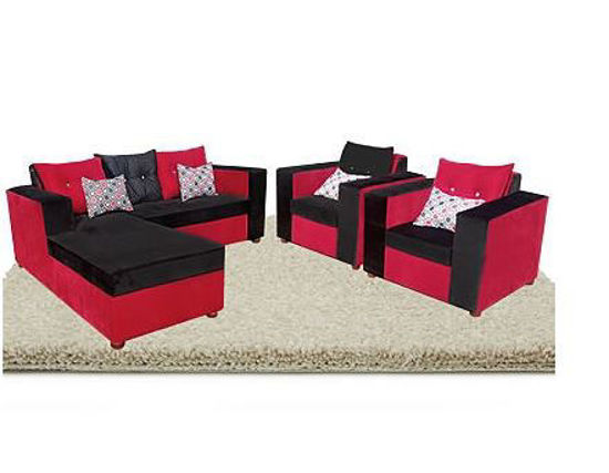 Image sur Salon Complèt En Velour ( 01 Canapé Sofa + 02 Chaises ) - Noir et Rouge