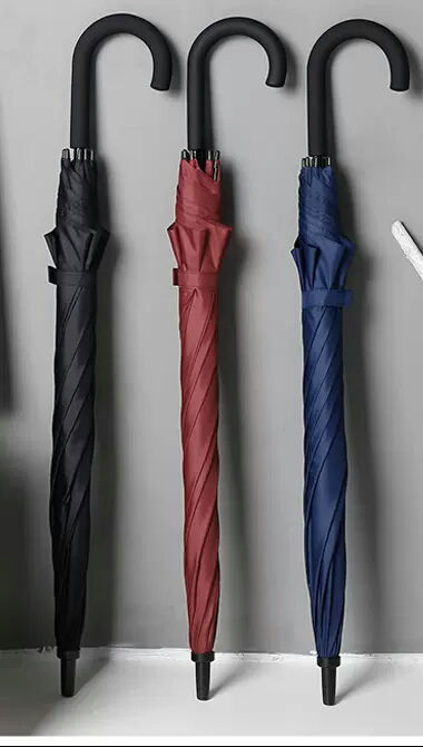 Parapluie Automatique Homme 16 Baleines – Poignée Bois, Coupe-vent, Imperméable, Pliable – Idéal Bureau Et Plein Air