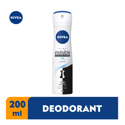 Agrandir l'image de NIVEA Deo Spray Black and white Invisible pure quick dry - 200ml Image de NIVEA Deo Spray Black and white Invisible pure quick dry - 200ml
