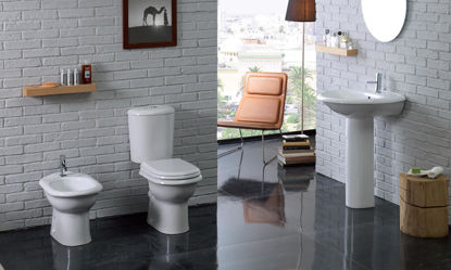 Image de Ensemble Salle De Bain FEDRA : WC Sortie Horizontale + Bidet + Lavabo + - Blanc - Sans Robinet