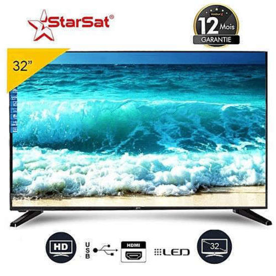 TV LED -Starsat - ultra slim - 32" - AC/DC -  fonctionnalité solaire - HD - Noir - 12 mois + 01  Ampoule LED incassable a baïonnette 12w  offerte