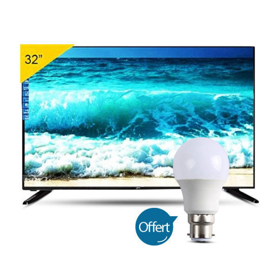 TV LED -Starsat - ultra slim - 32" - AC/DC -  fonctionnalité solaire - HD - Noir - 12 mois + 01  Ampoule LED incassable a baïonnette 12w  offerte
