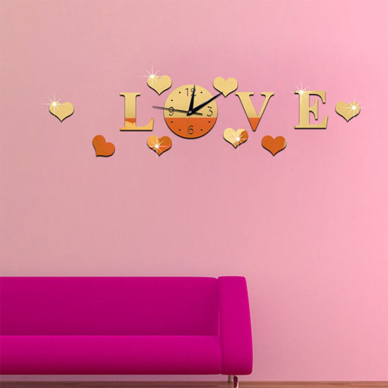 Image sur Horloge Murale - Autocollant - Love - Or