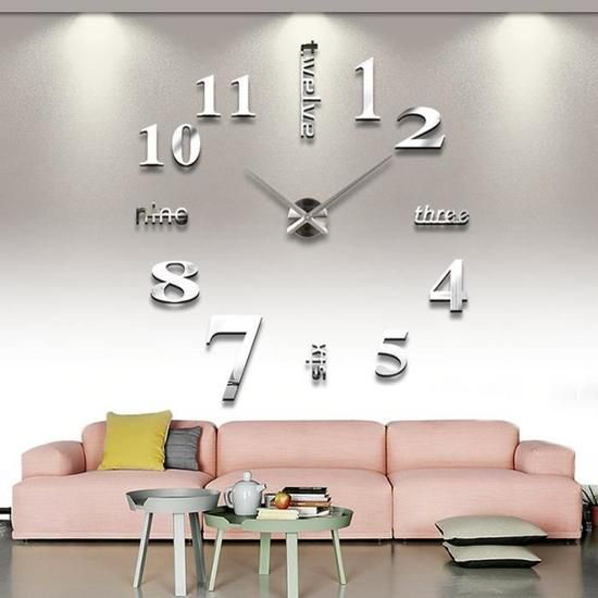 Image sur Horloge Murale 3D - Autocollant - Grand chiffre - Gris