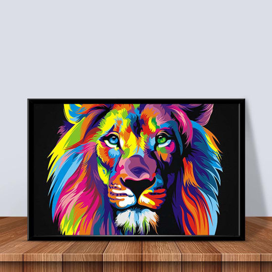 Tableau décoratif -  tête de lion multicolore - 85/60 cm