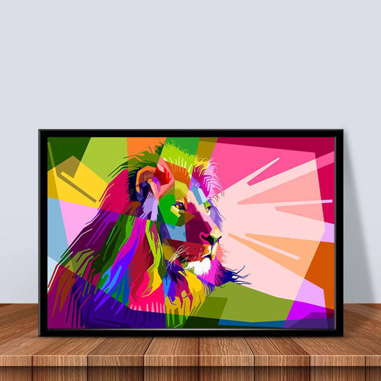 Tableau décoratif - tête du lion multicolore - 85/60 cm