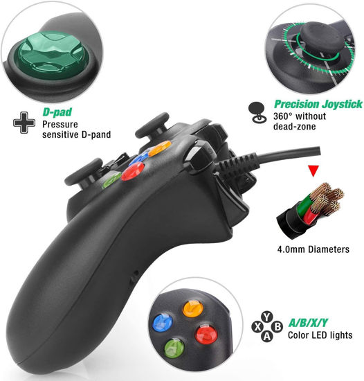 Image sur Manette pour Xbox 360 Manette Filaire avec USB Câble de 2 Mètre pour Xbox 360 / PC Windows 10 / 8.1 / 8 / 7