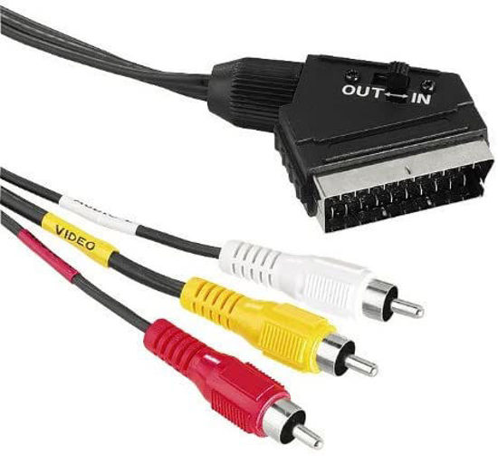 Image sur Câble adaptateur Péritel vers 3 prises RCA audio vidéo AV avec commutateur entrée / sortie.