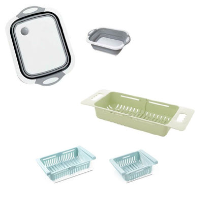Agrandir l'image de Planche à Découper Pliable + Panier Multifonctionnel + Étagère Ajustable Image de Planche à Découper Pliable + Panier Multifonctionnel + Étagère Ajustable