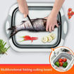 Image sur Planche à Découper Pliable + Panier Multifonctionnel + Étagère Ajustable