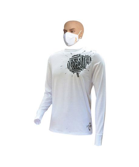 Image sur T-shirt en Coton - Manches Longues + masque - Tache noire - Made In Cameroon - Blanc