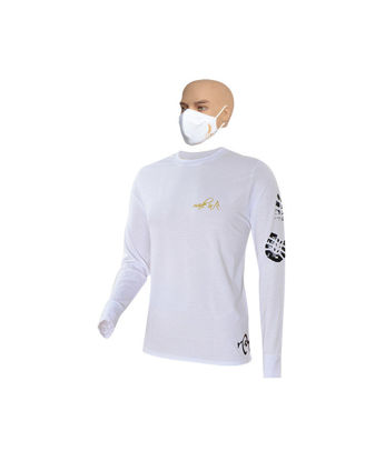 Image de T-shirt en coton - Longues manches + masque - Semelle noire - Made in Cameroon - Blanc