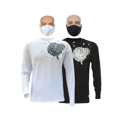 Image de T-shirt en coton longues manches + masque - Tache noire et tache blanche - 2 pièces - Made in Cameroon - Blanc et noir