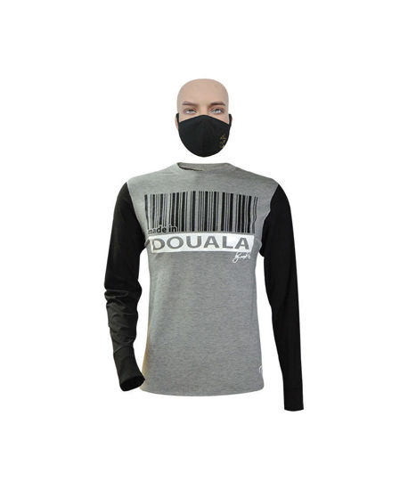 Image sur T-shirt longues manches en coton + masque - Douala - Made in Cameroon - Gris et noir