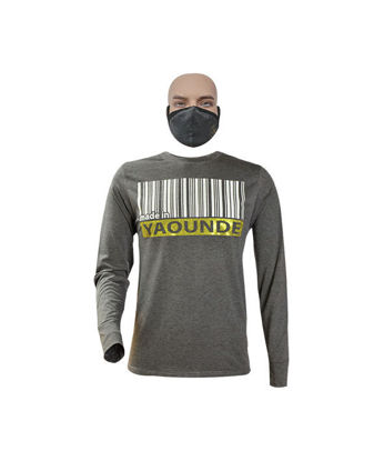Image de T-shirt longues manches en coton + masque - Yaoundé - Made in cameroon - Gris