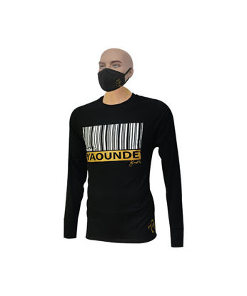 Image de T-shirt longues manches en coton + masque - Yaoundé - Made in cameroon - Noir